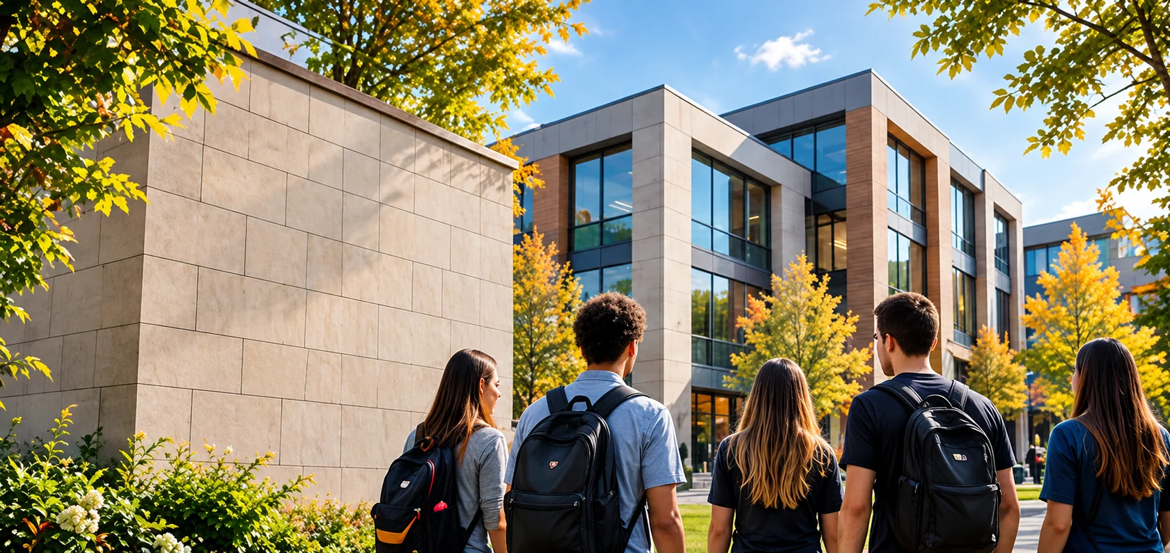 Students on a modern education campus